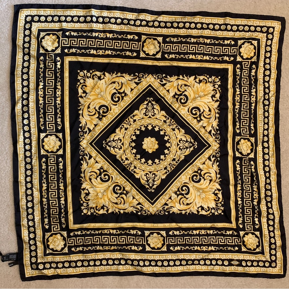 Versace Black and gold silk scarf